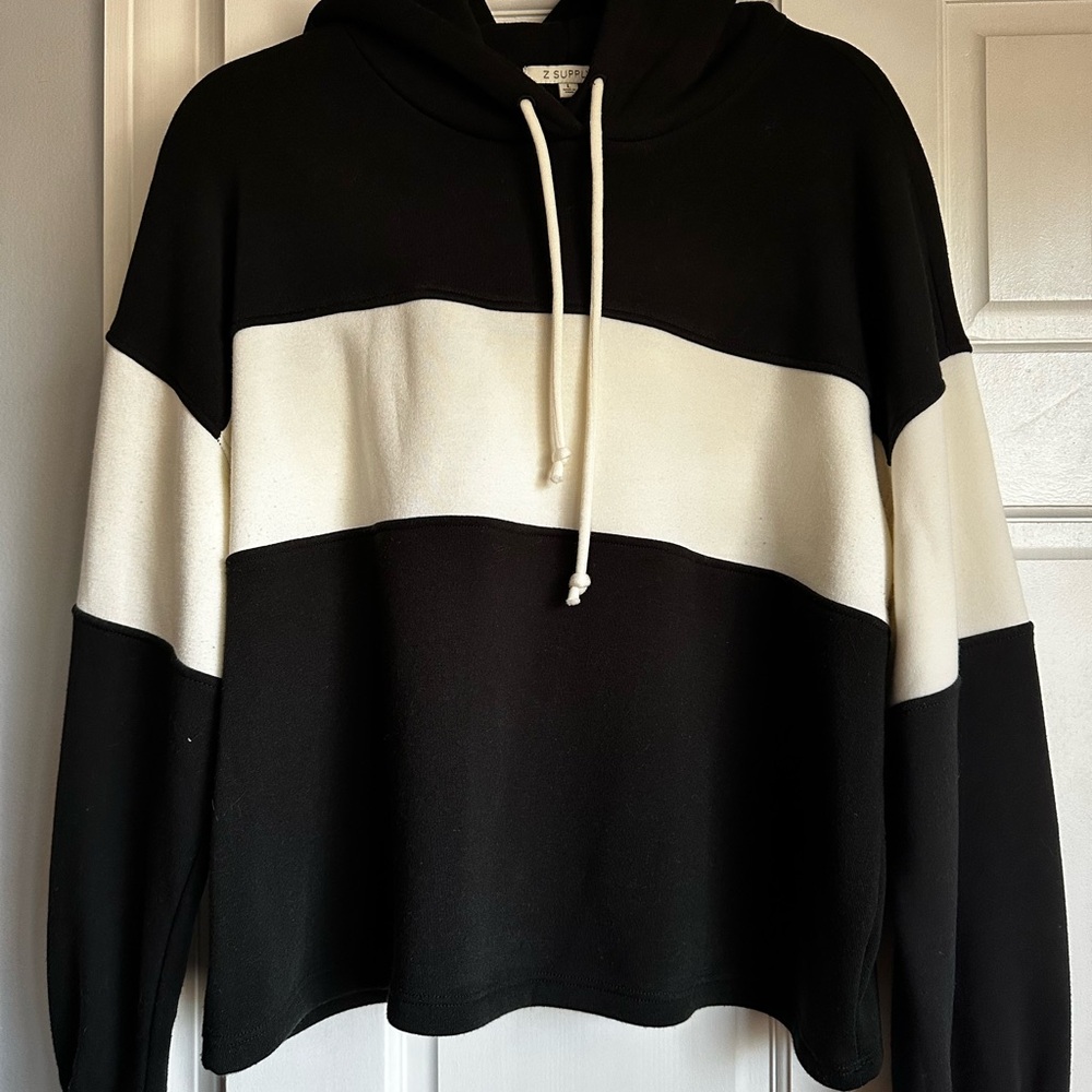 Z Supply Black and White Striped Hoodie Sweater
